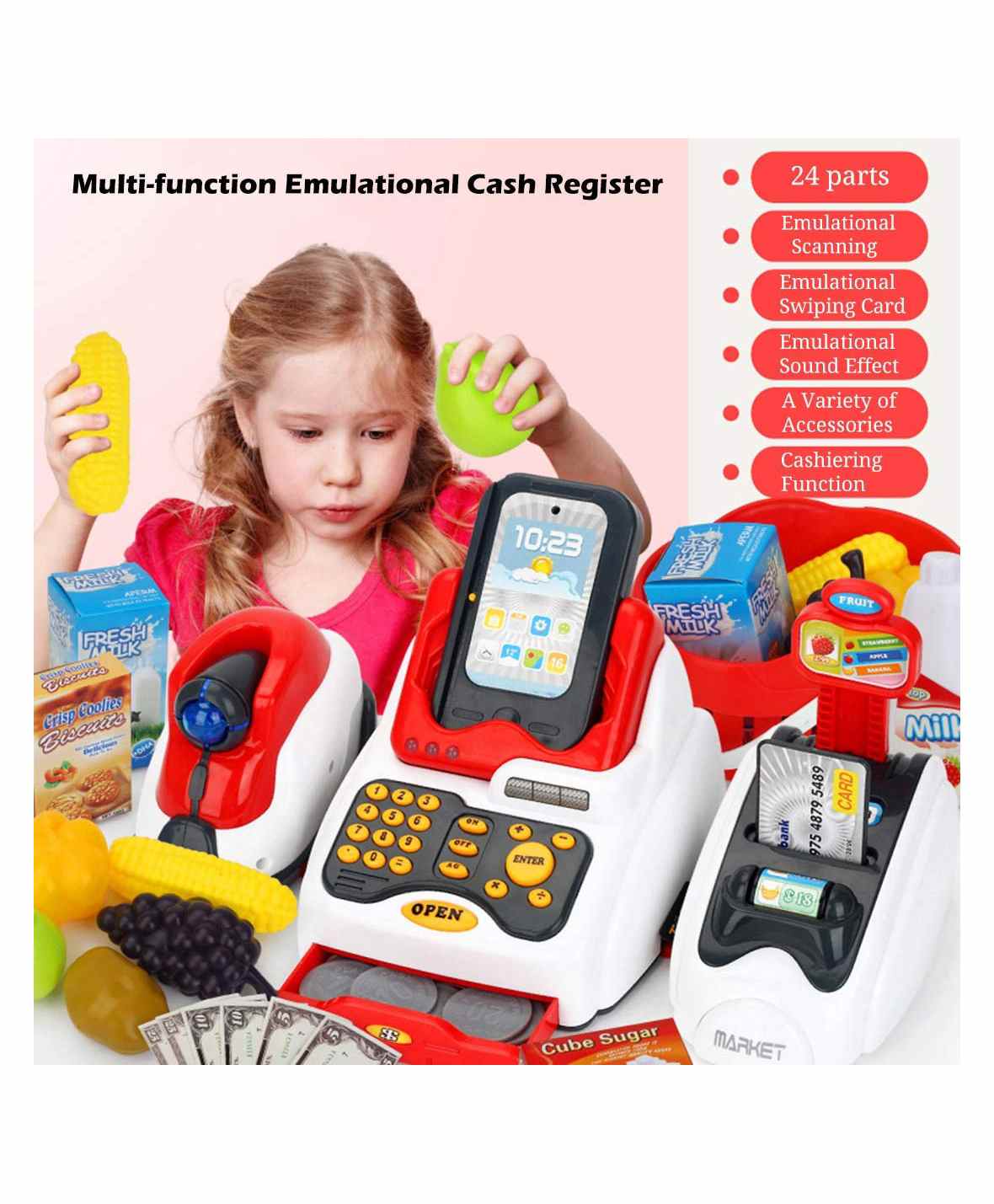 Pretend Play Cash Register Play Set Multicolor - 24 Pieces - Image 7