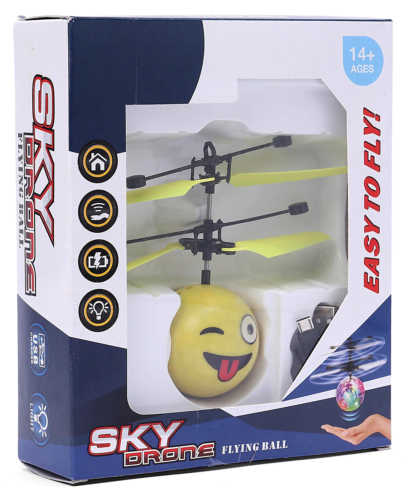 House of Kids Flying Flash Emoji Ball Plane with USB Cable - Yellow - Image 7