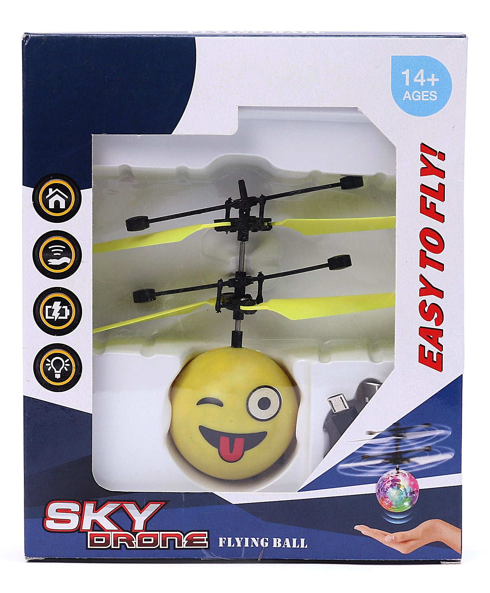 House of Kids Flying Flash Emoji Ball Plane with USB Cable - Yellow - Image 8