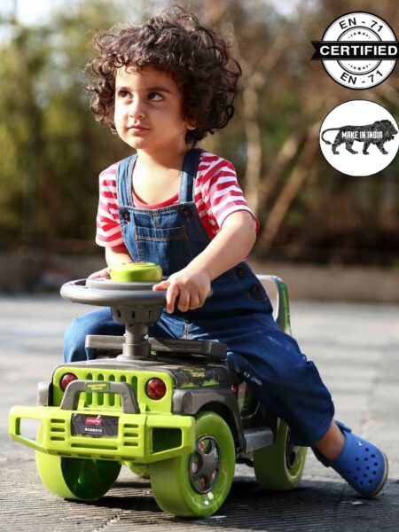 Babyhug Jungle Safari Foot To Floor Ride-On - Grey & Green