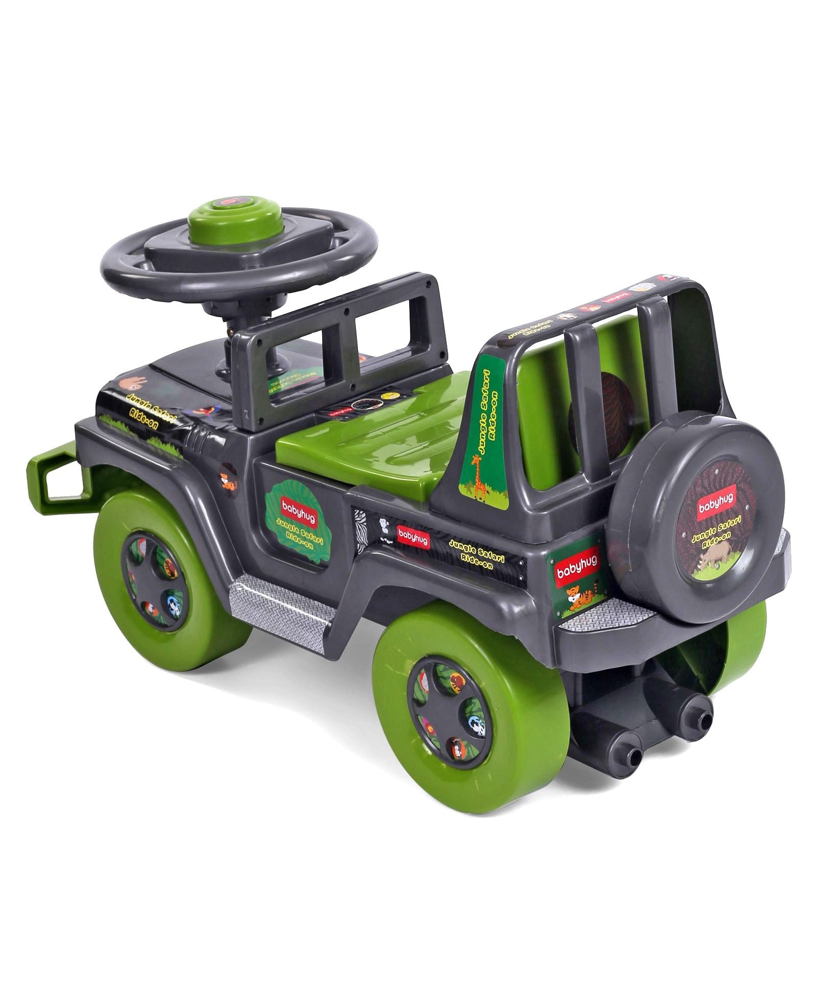 Babyhug Jungle Safari Foot To Floor Ride-On - Grey & Green - Image 6