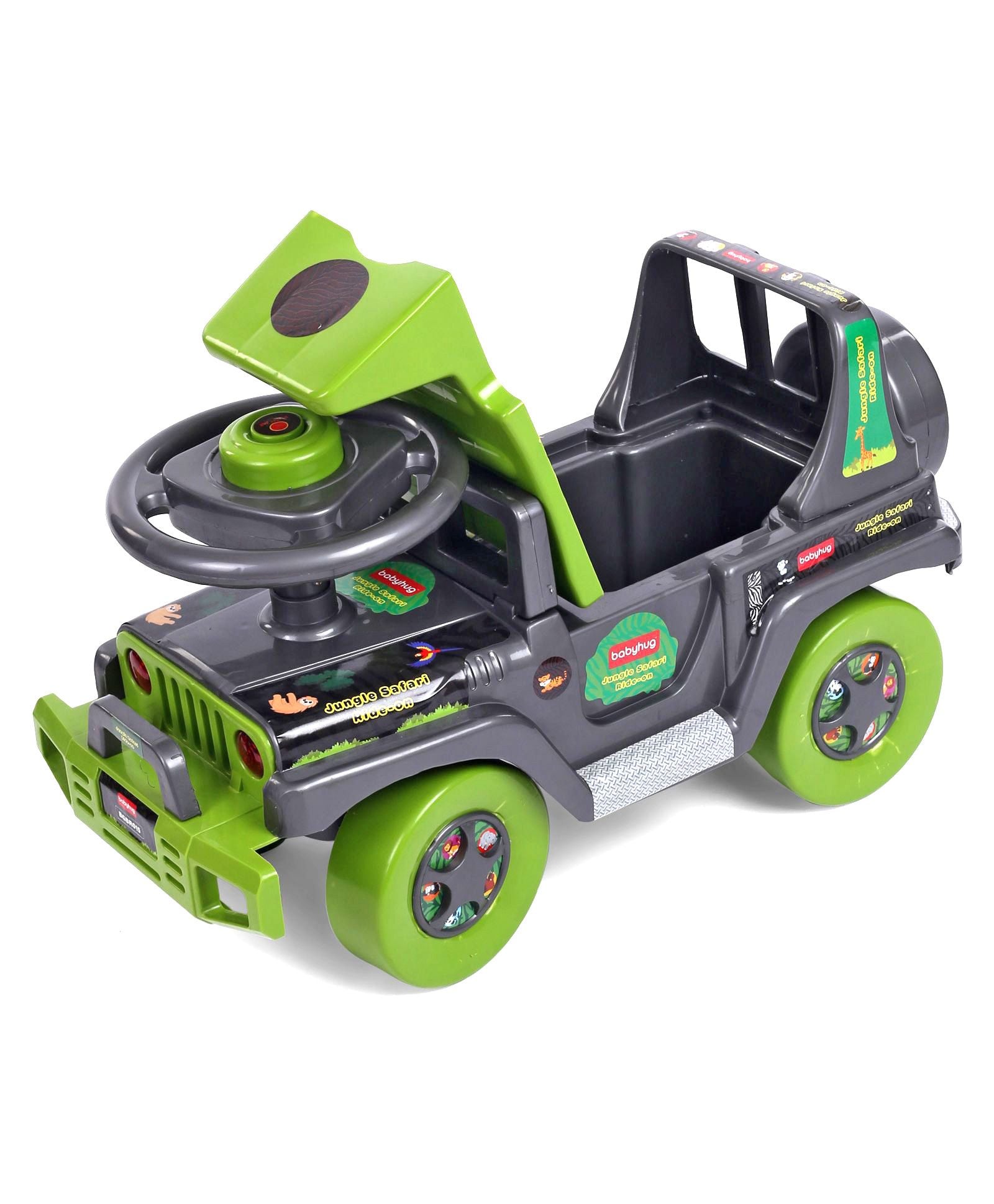 Babyhug Jungle Safari Foot To Floor Ride-On - Grey & Green - Image 8