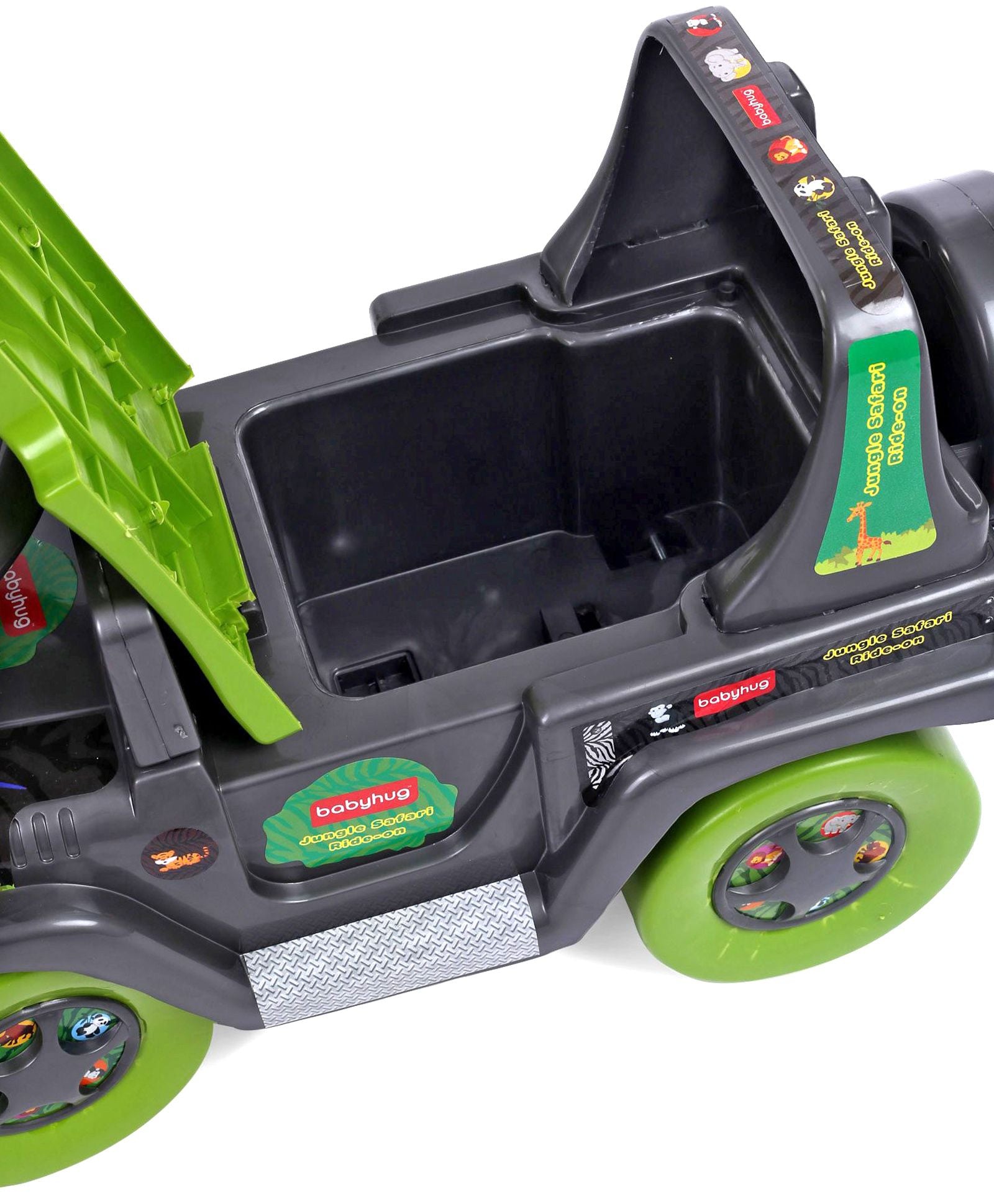 Babyhug Jungle Safari Foot To Floor Ride-On - Grey & Green - Image 9