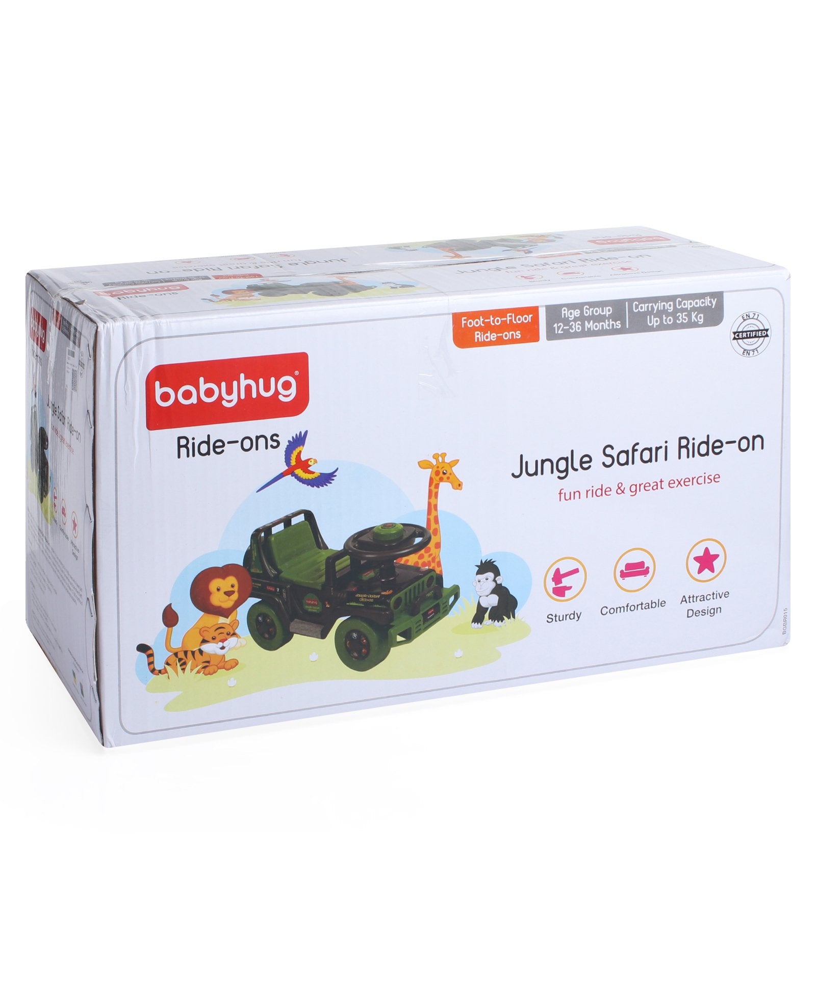 Babyhug Jungle Safari Foot To Floor Ride-On - Grey & Green - Image 10