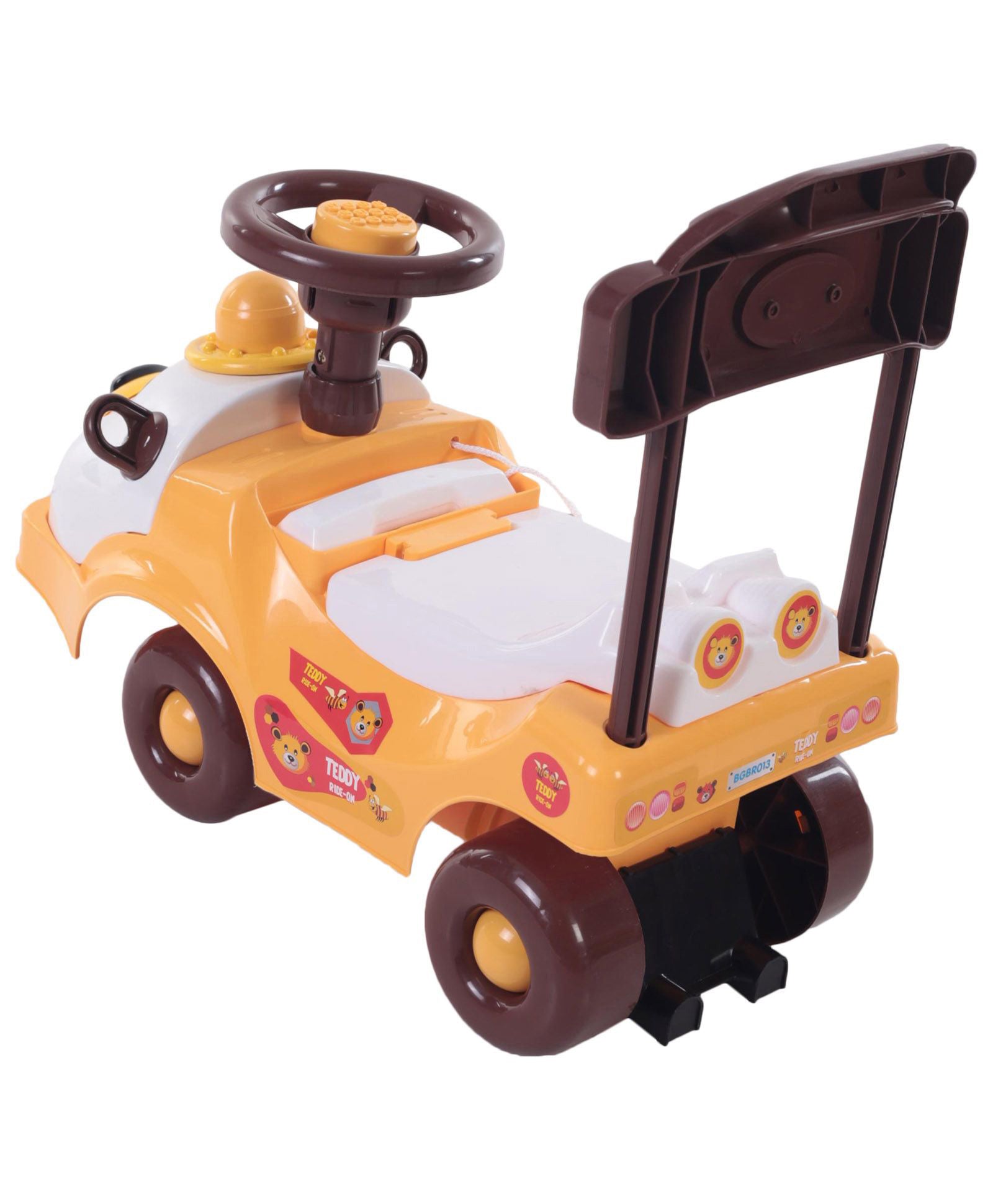 Babyhug Teddy Foot To Floor Ride-On With Steering Wheel & High Backrest - White - Image 2