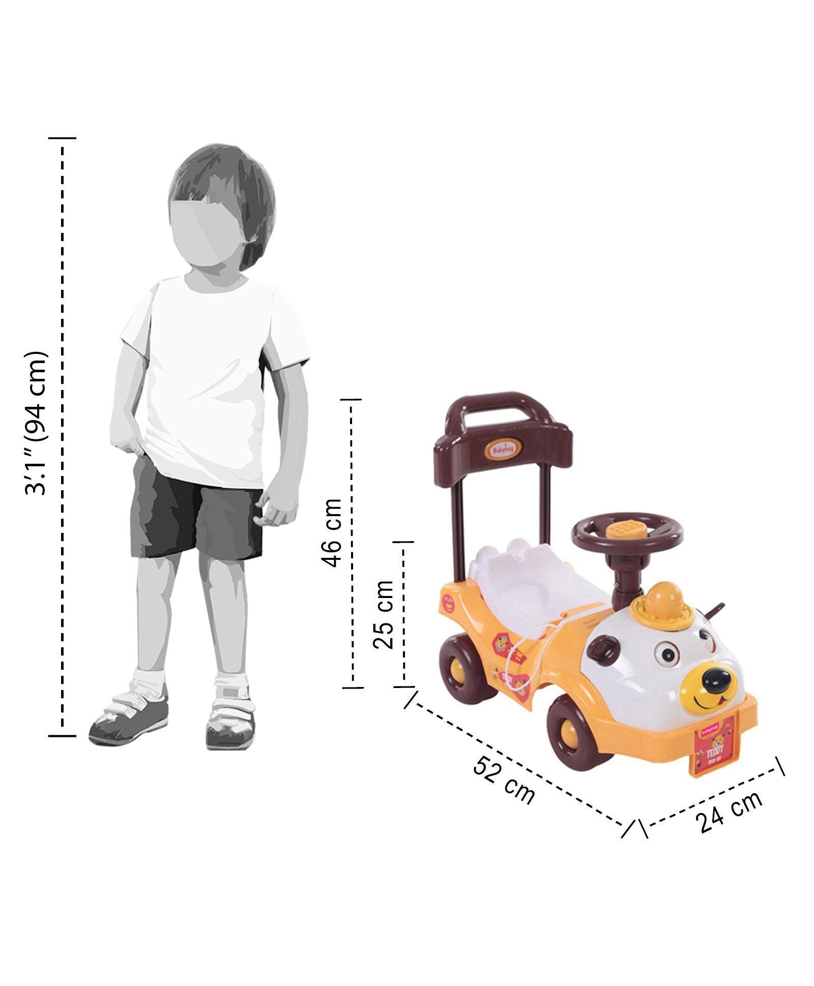 Babyhug Teddy Foot To Floor Ride-On With Steering Wheel & High Backrest - White - Image 3