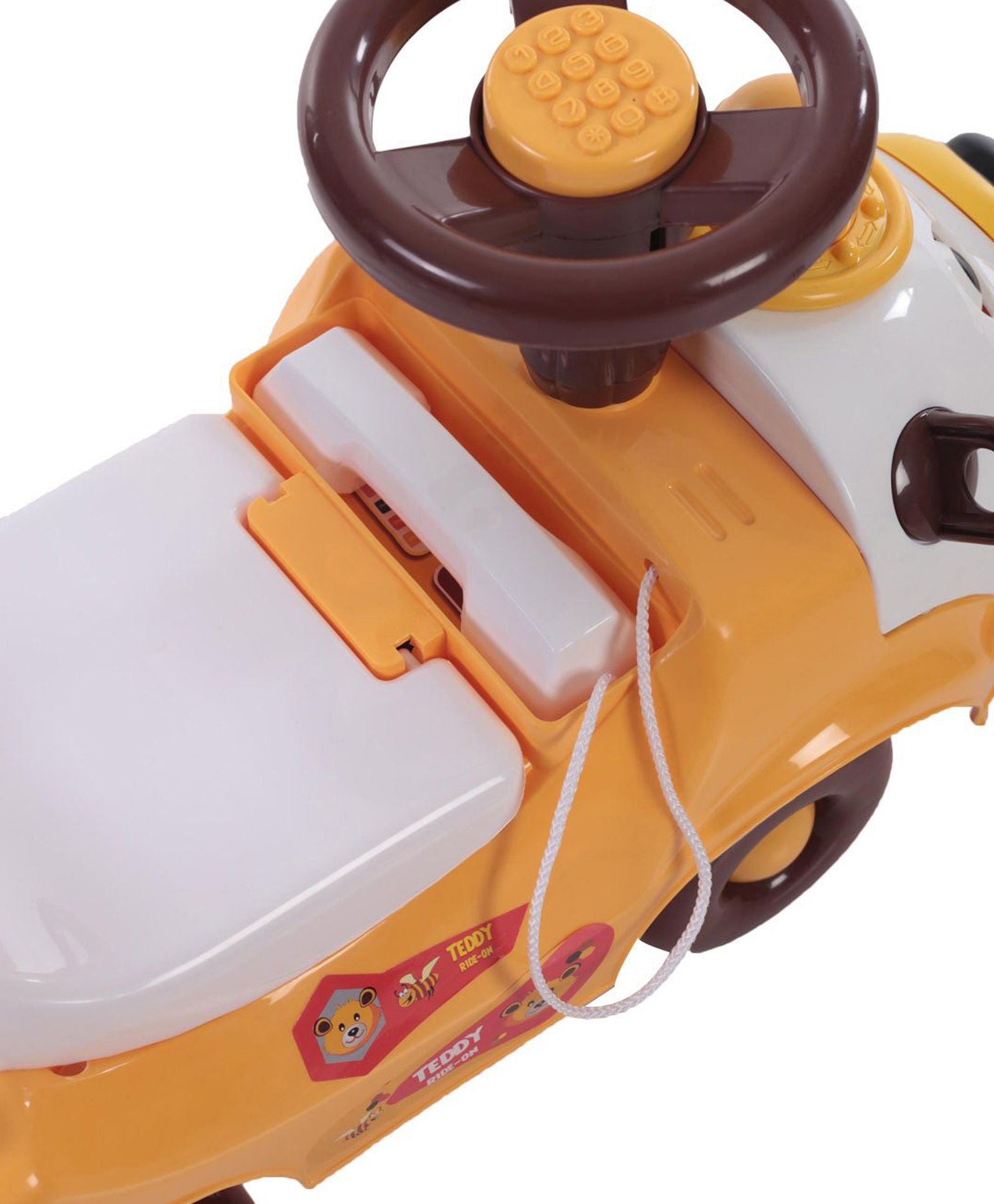 Babyhug Teddy Foot To Floor Ride-On With Steering Wheel & High Backrest - White - Image 5