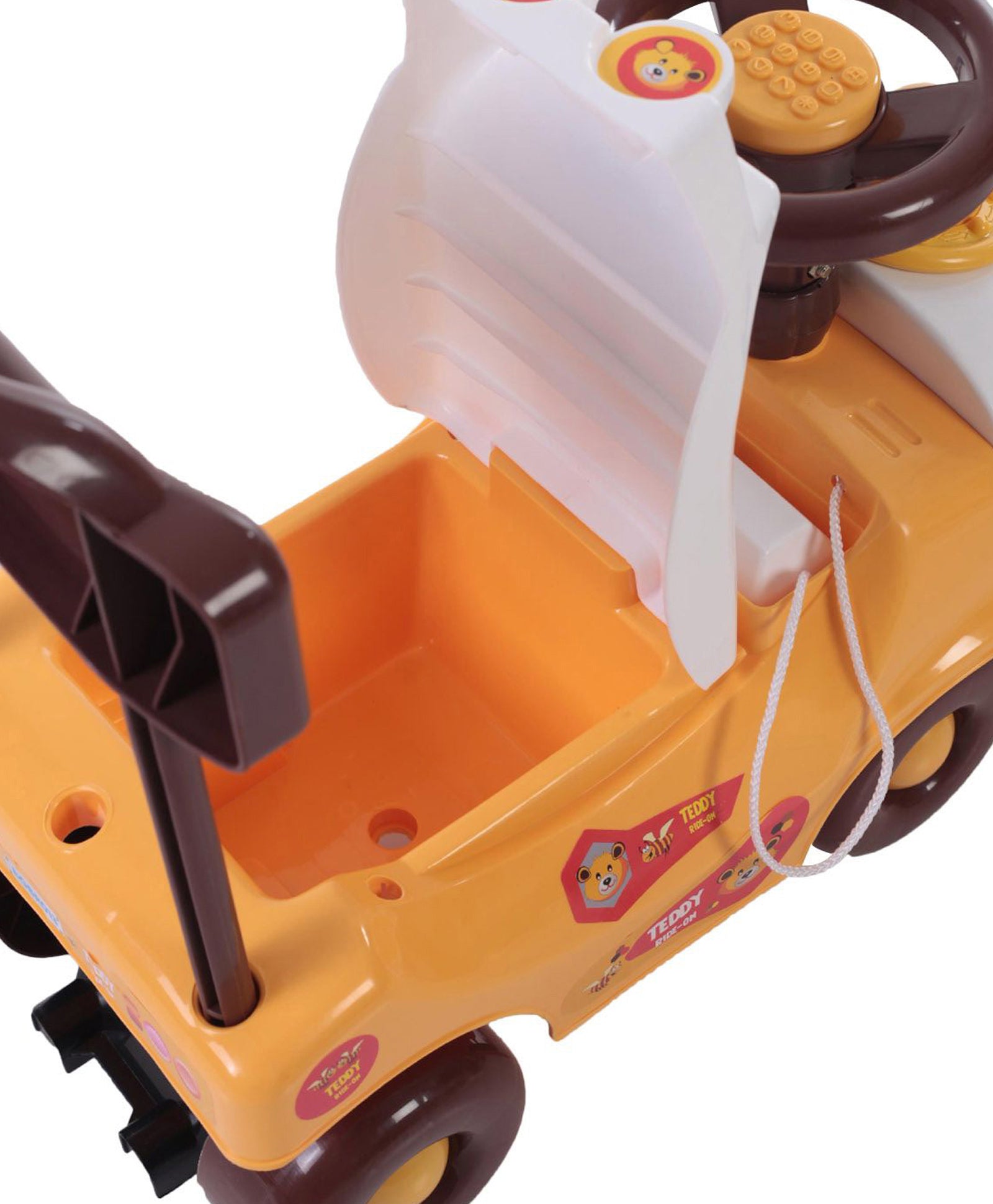 Babyhug Teddy Foot To Floor Ride-On With Steering Wheel & High Backrest - White - Image 6