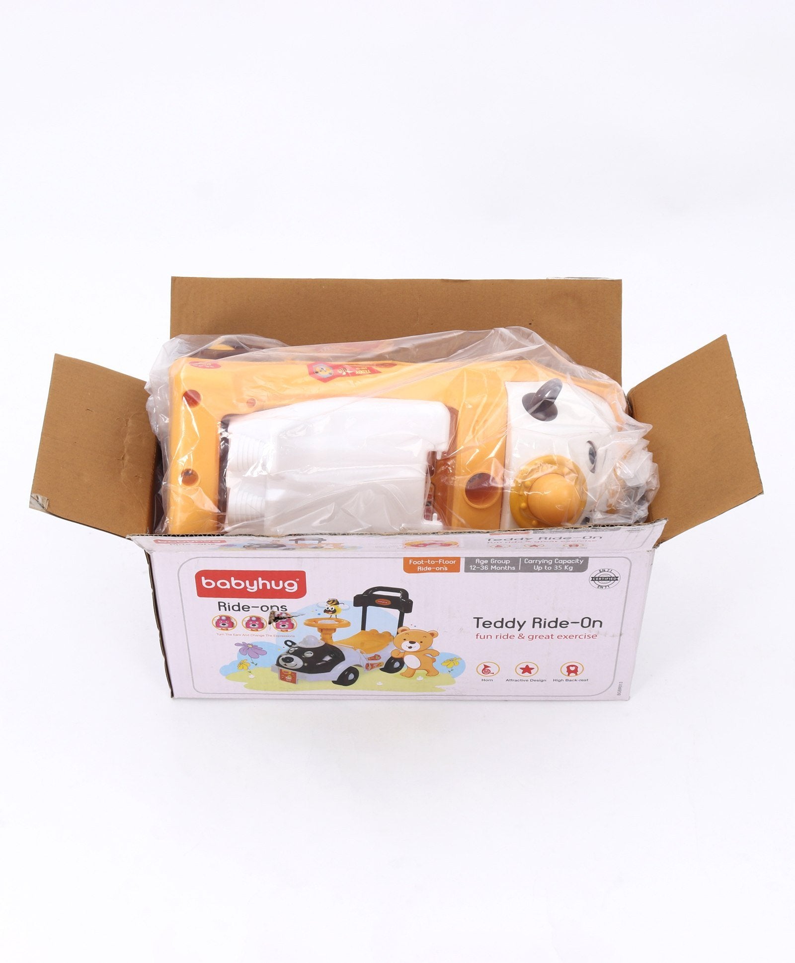 Babyhug Teddy Foot To Floor Ride-On With Steering Wheel & High Backrest - White - Image 9