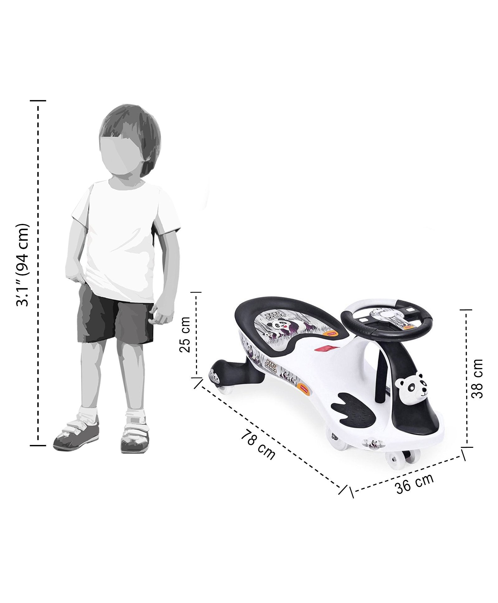 Baby Panda Gyro Swing Car With Steering Wheel - Black & White - Image 2