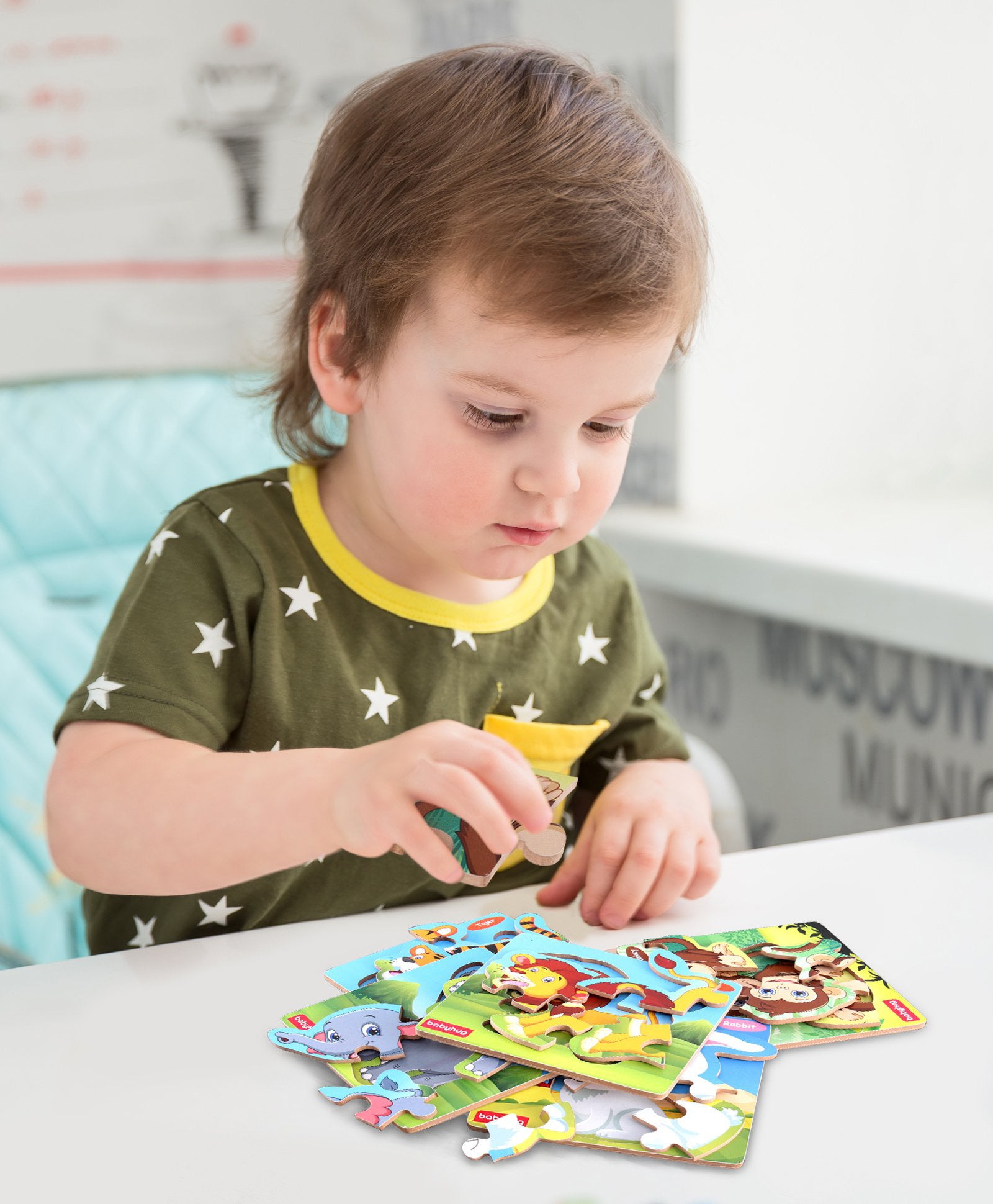 Babyhug Blossoms Wild Animals Wooden Puzzles Set of 5 - 4 Pieces each - Image 2