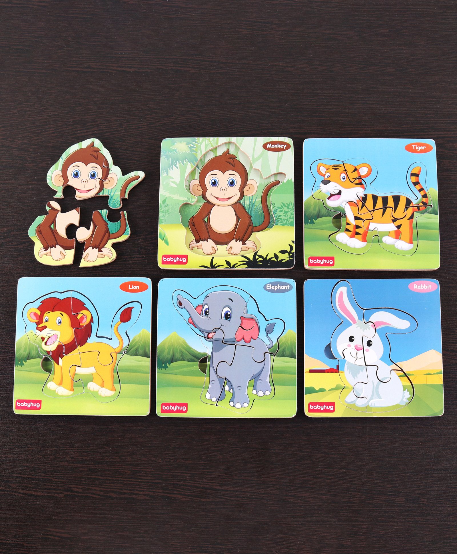 Babyhug Blossoms Wild Animals Wooden Puzzles Set of 5 - 4 Pieces each - Image 4