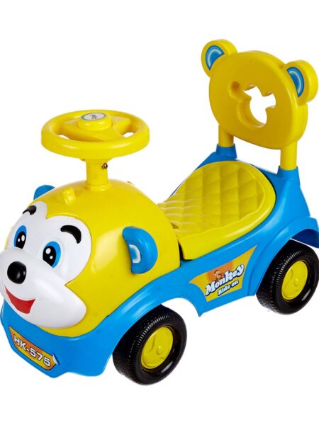 Dash Monkey Face Manual Push Ride On with Horn & Music - Yellow Blue