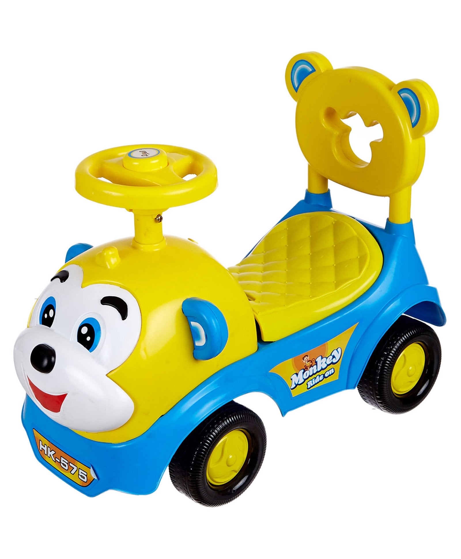 Dash Monkey Face Manual Push Ride On with Horn & Music - Yellow Blue