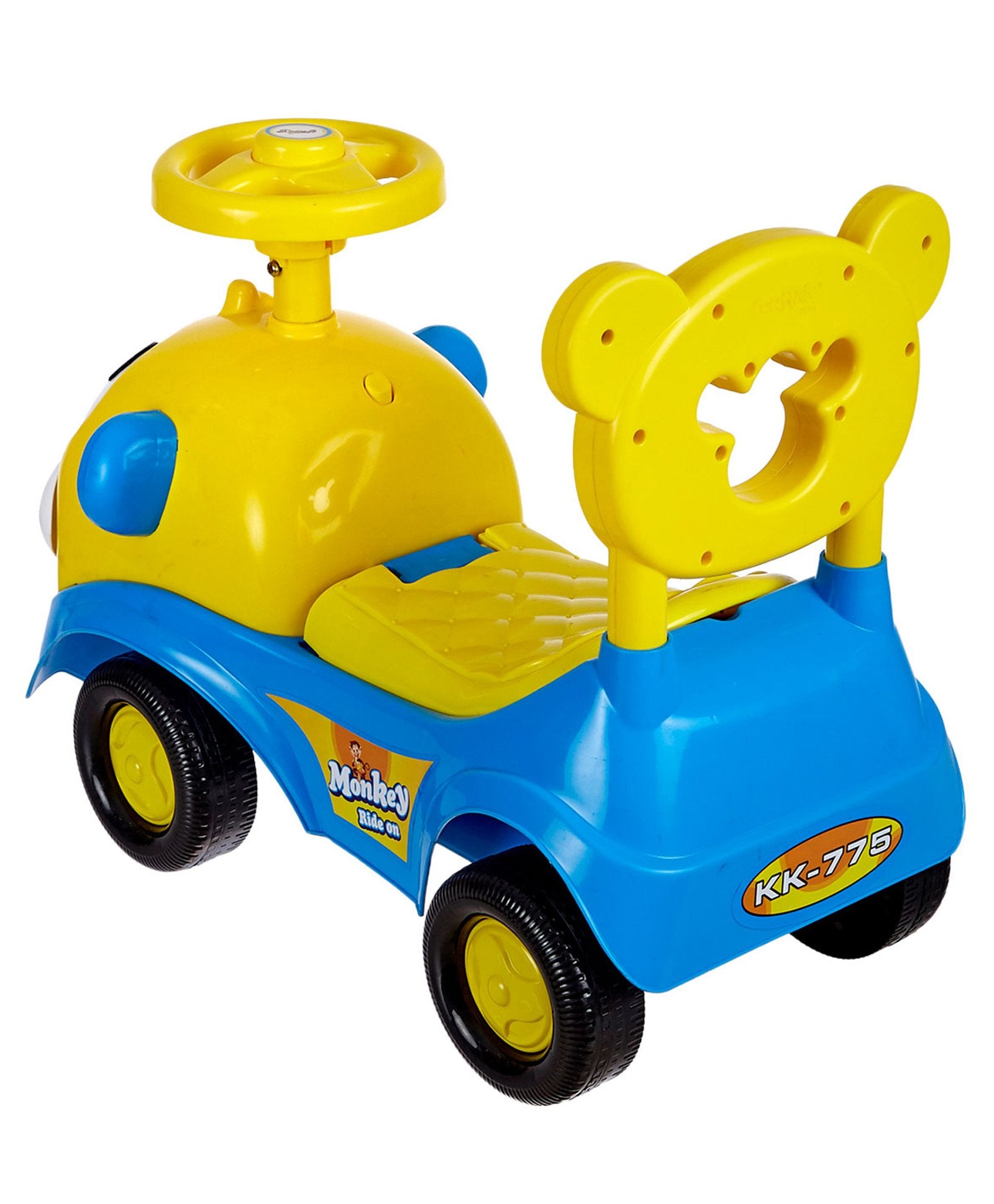 Dash Monkey Face Manual Push Ride On with Horn & Music - Yellow Blue - Image 4