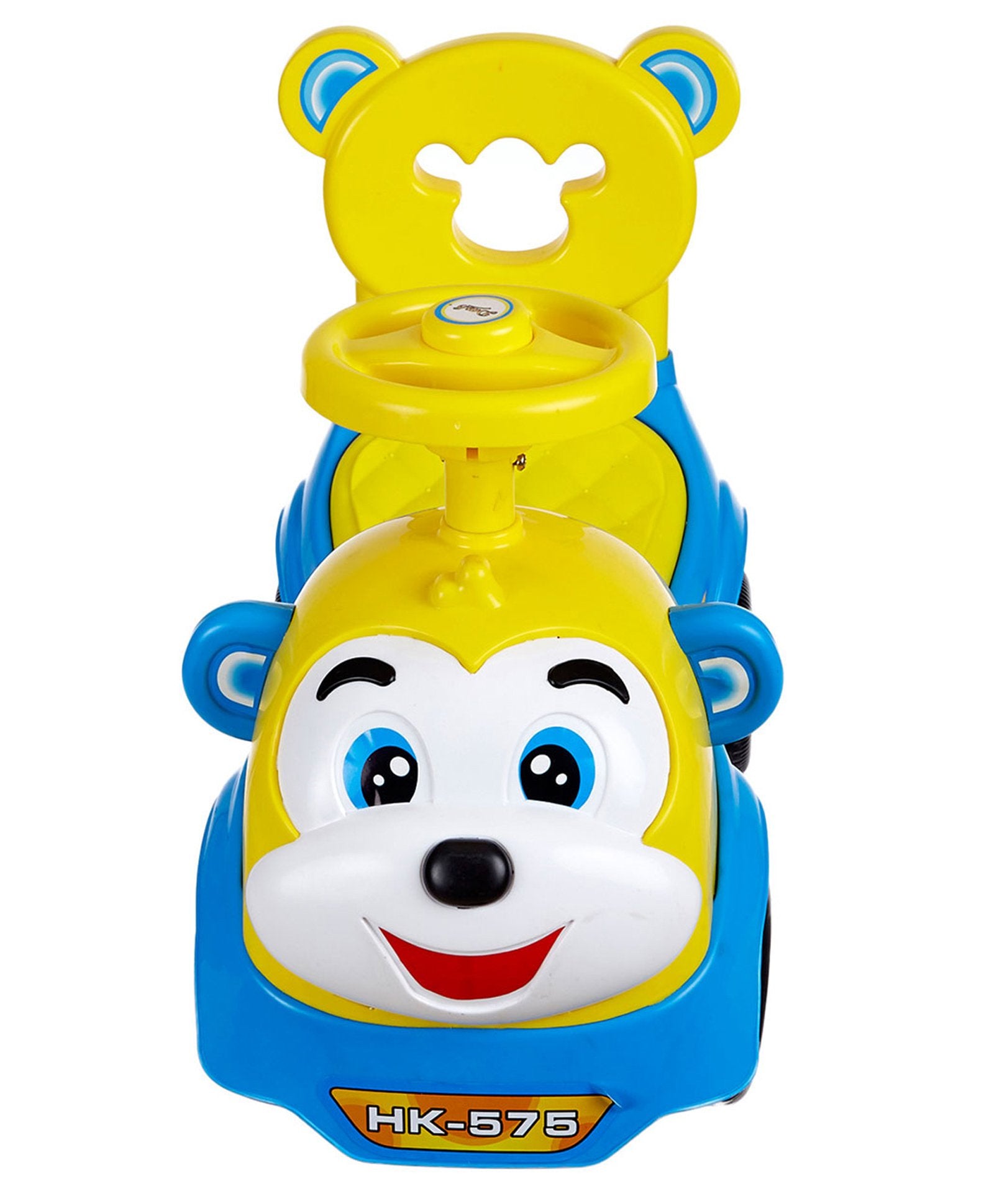 Dash Monkey Face Manual Push Ride On with Horn & Music - Yellow Blue - Image 5