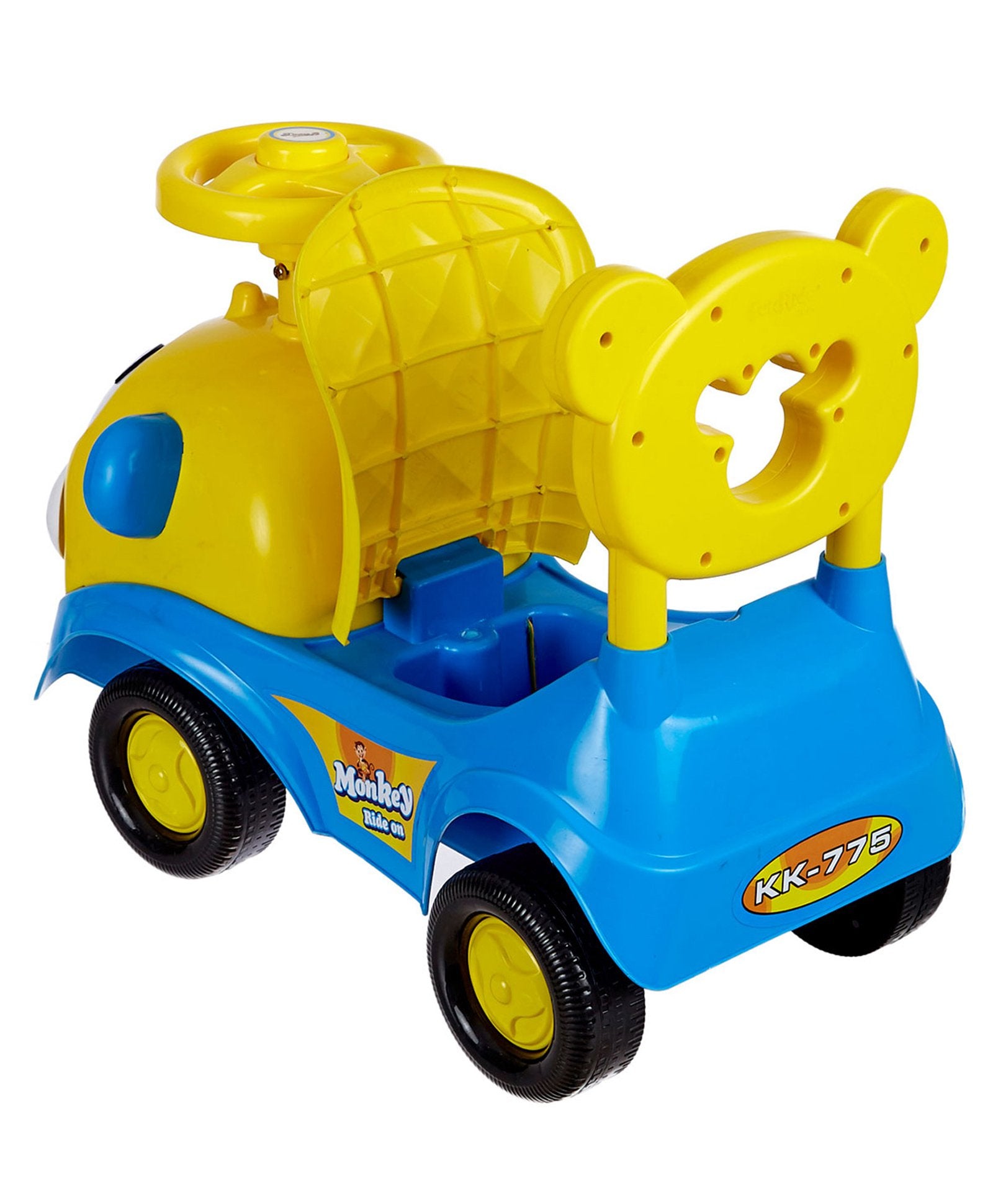 Dash Monkey Face Manual Push Ride On with Horn & Music - Yellow Blue - Image 6