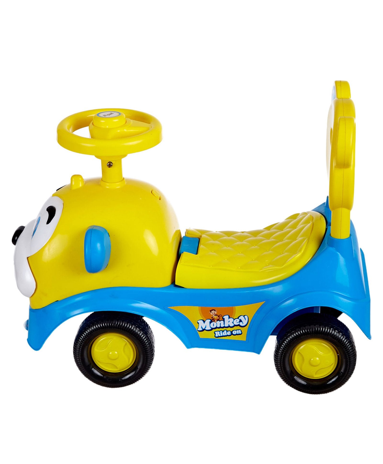 Dash Monkey Face Manual Push Ride On with Horn & Music - Yellow Blue - Image 7