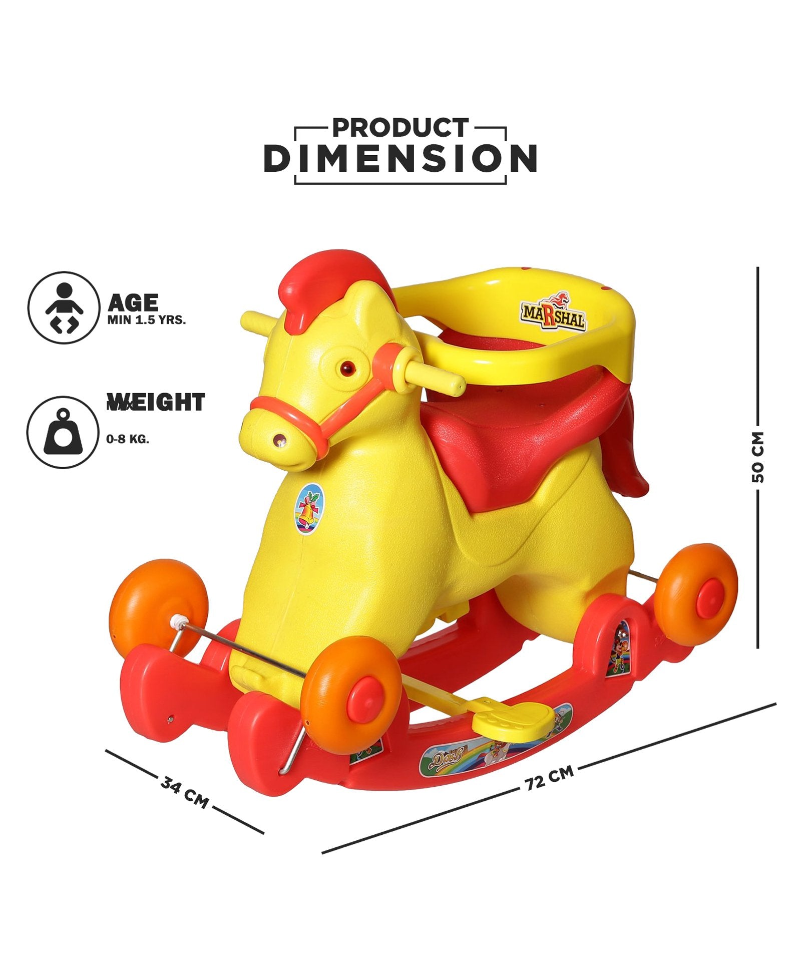 Dash Marshal 2 in 1 Baby Rocker cum Ride On - Yellow Red - Image 3
