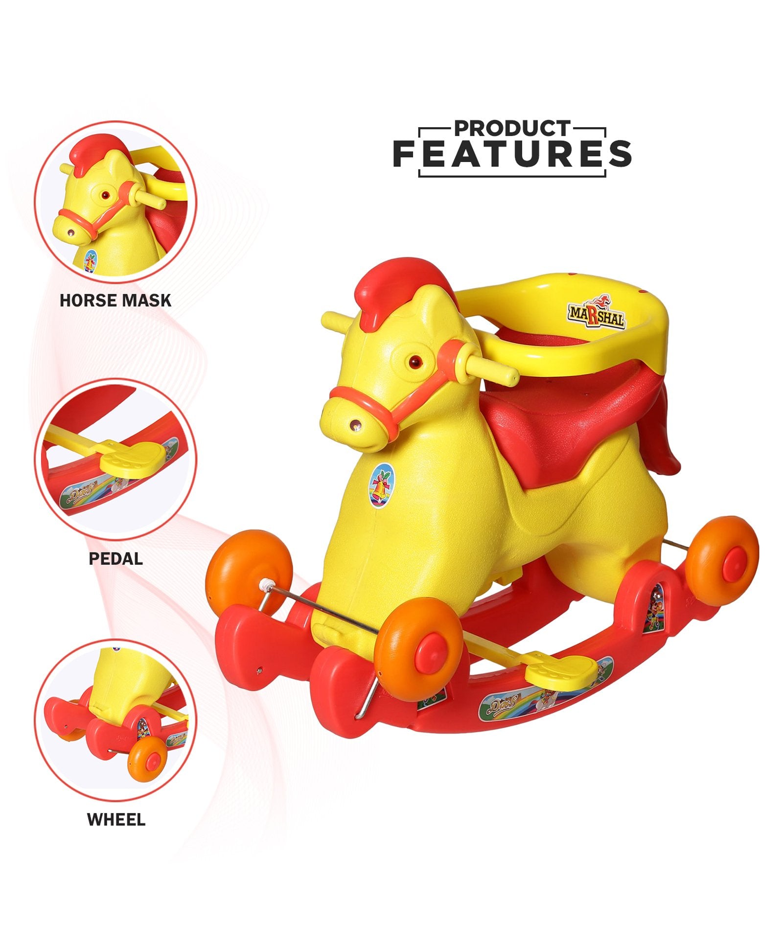 Dash Marshal 2 in 1 Baby Rocker cum Ride On - Yellow Red - Image 6