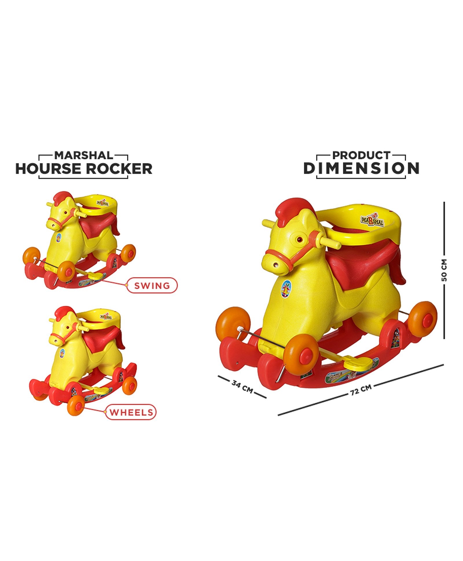 Dash Marshal 2 in 1 Baby Rocker cum Ride On - Yellow Red - Image 7