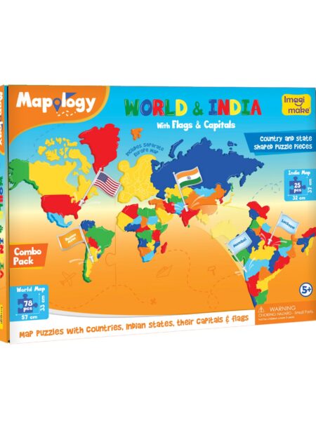 Imagi Make Mapology India and World Map Puzzle Combo Multicolor - 103 Pieces