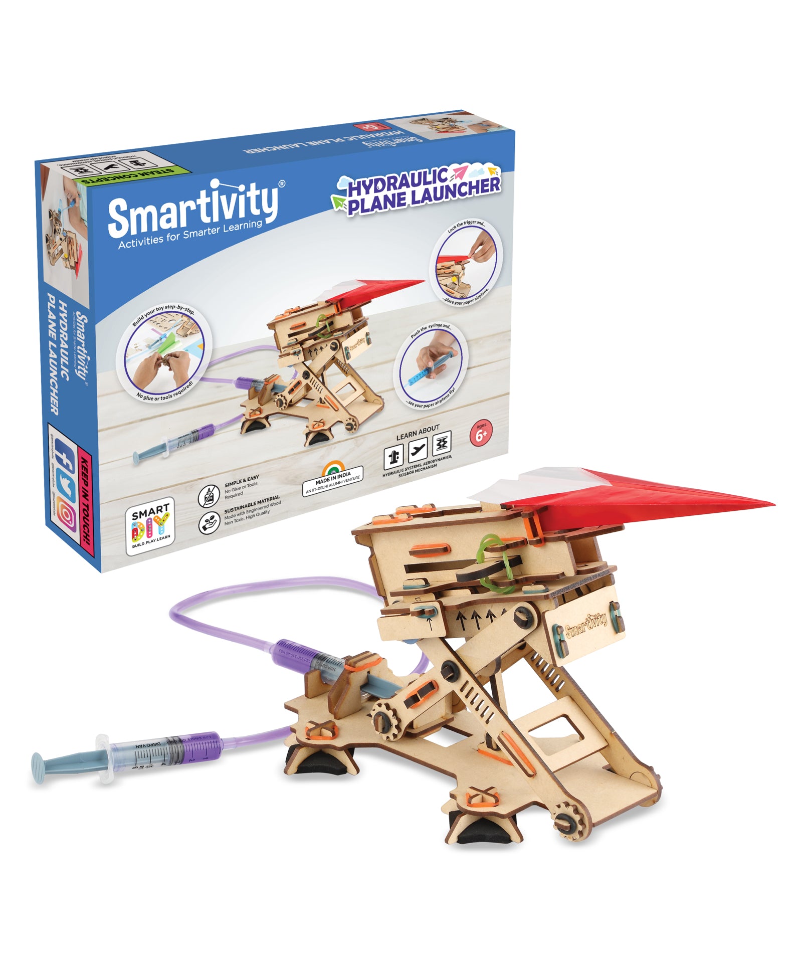 Hydraulic Plane Launcher Stem Steam Educational DIY Building Construction Activity Kit - Multicolor