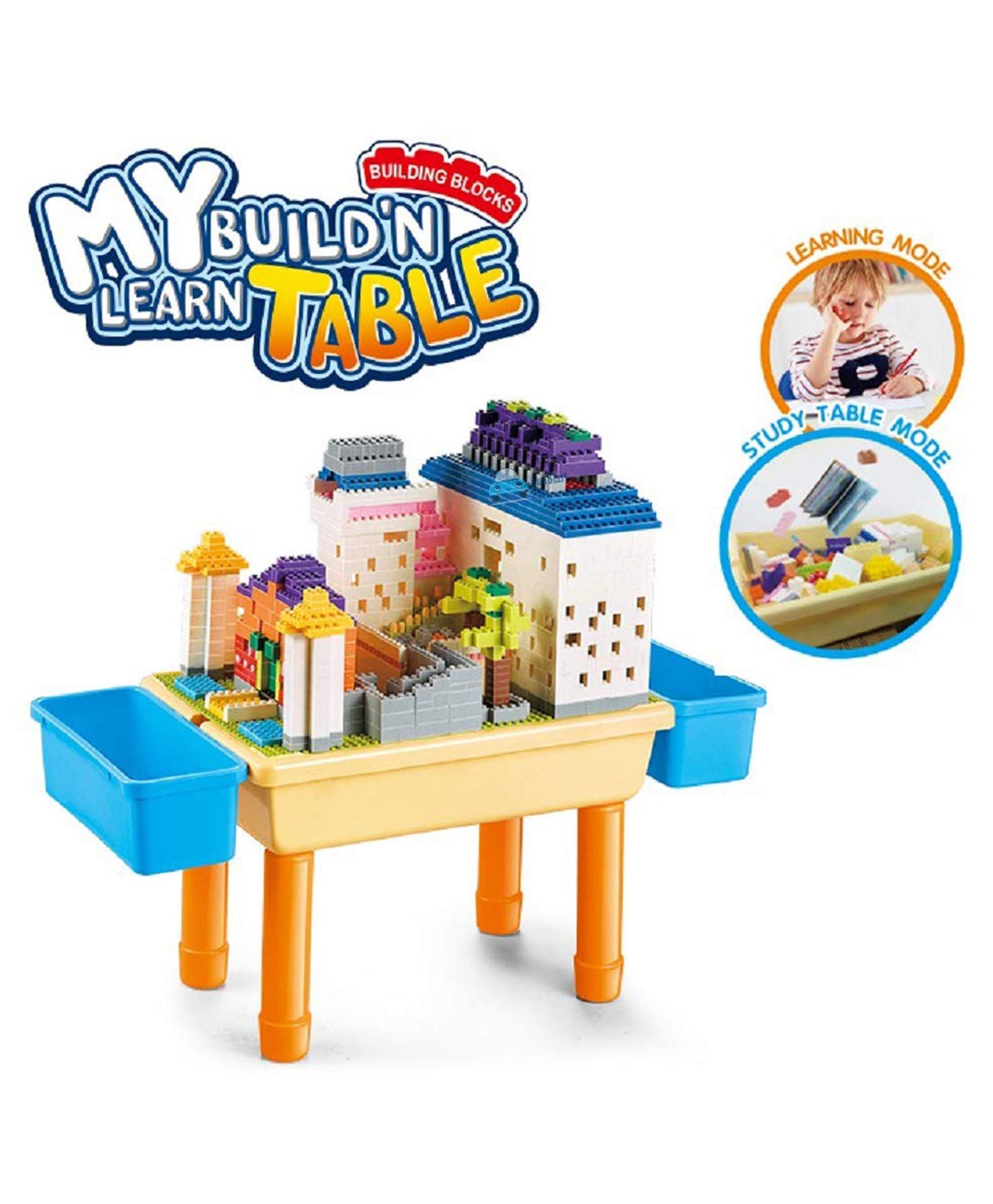 FunBlast DIY Building Blocks Toy With Table & Baseplate Multicolor - 1000+ Pieces - Image 3
