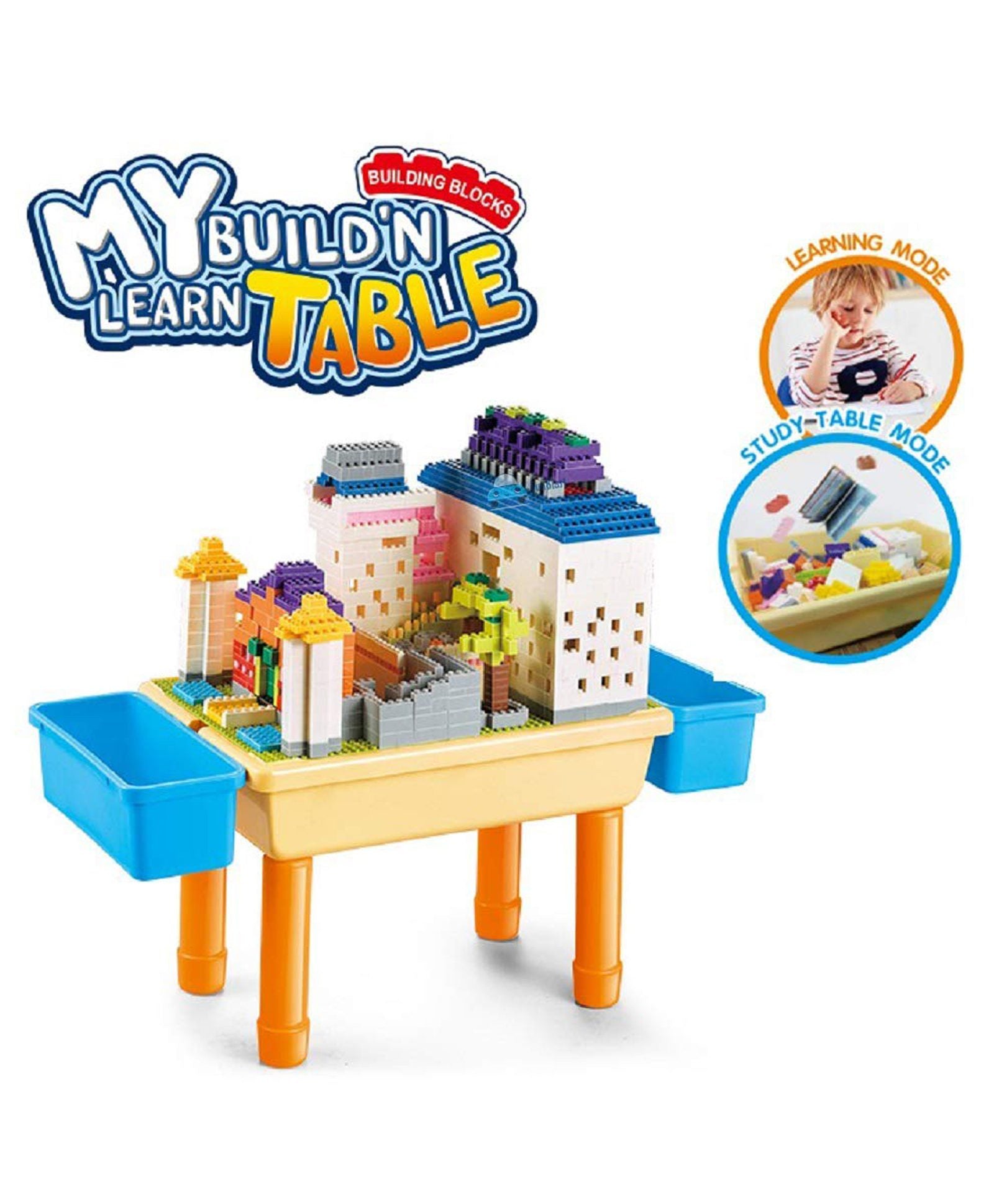 FunBlast DIY Building Blocks Toy With Table & Baseplate Multicolor - 1000+ Pieces - Image 7