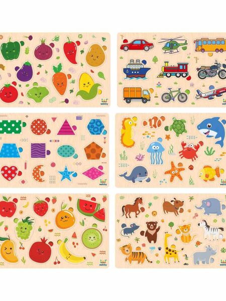 Wooden Educational Puzzles Multicolour - Set of 6