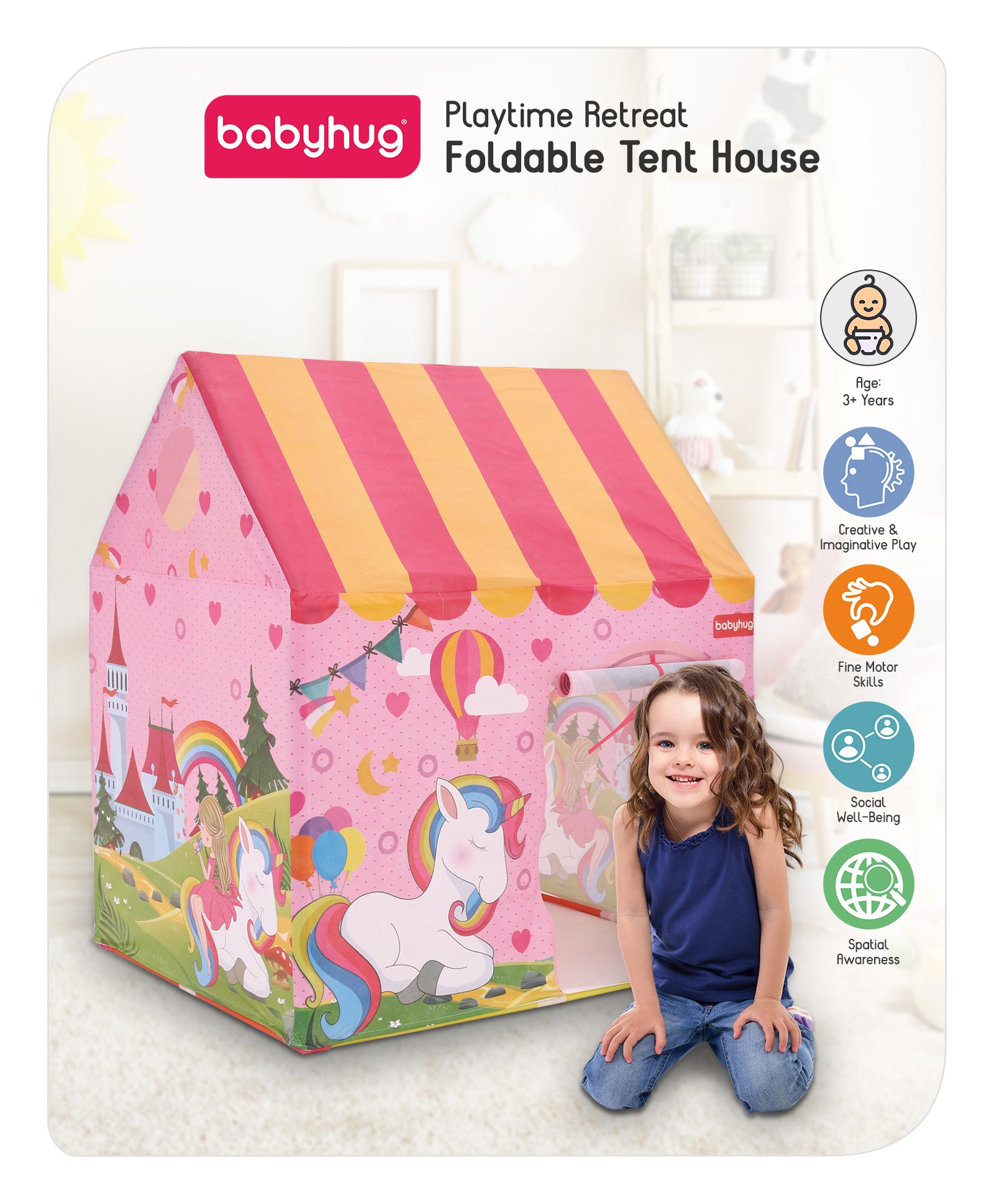 Playtime Unicorn Foldable Tent House - Pink