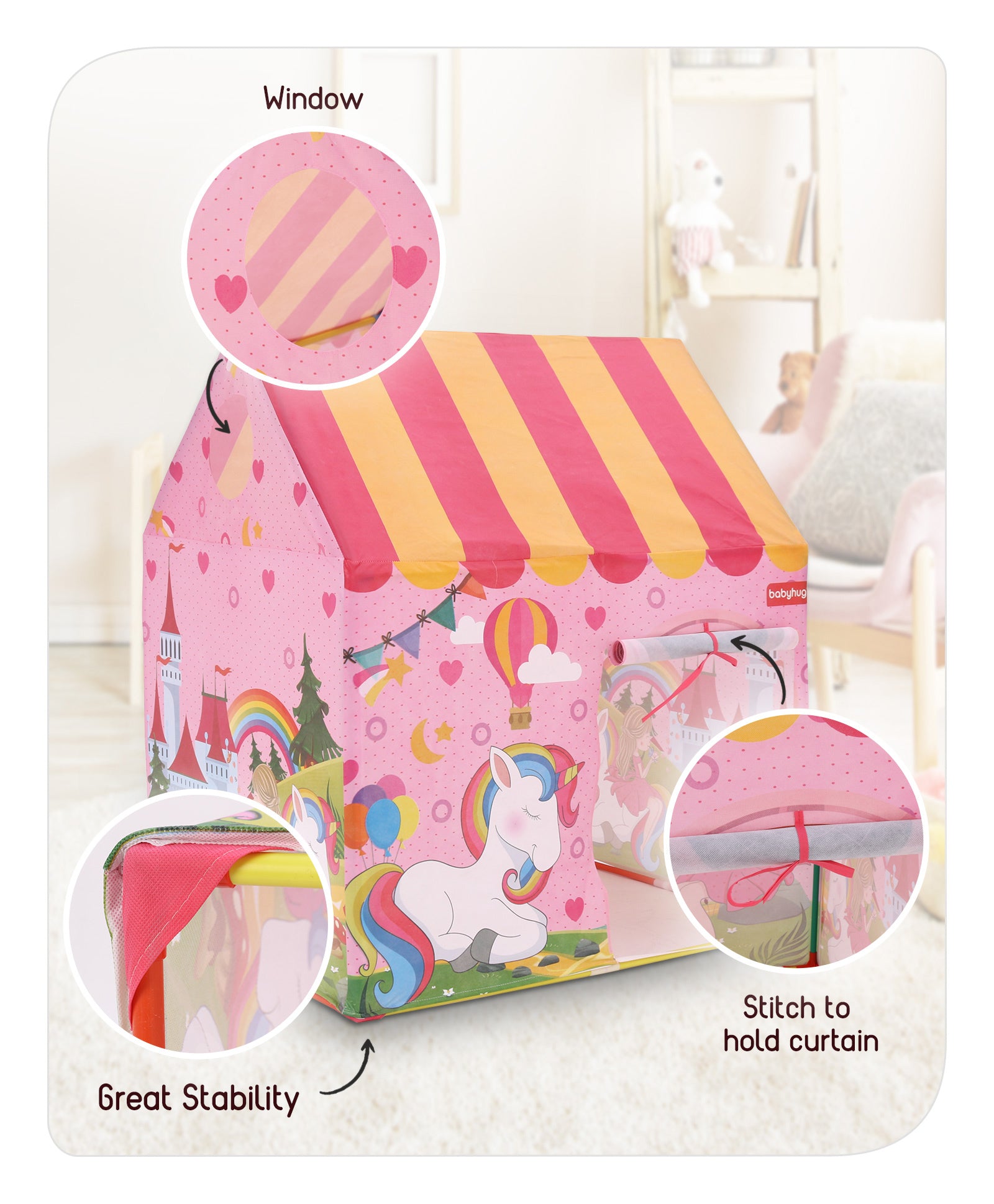 Playtime Unicorn Foldable Tent House - Pink - Image 2