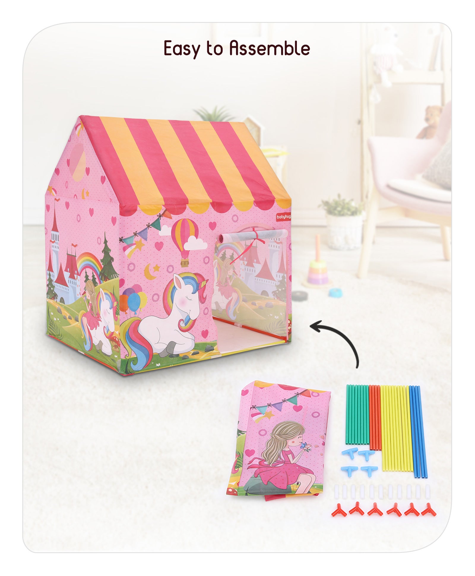 Playtime Unicorn Foldable Tent House - Pink - Image 6