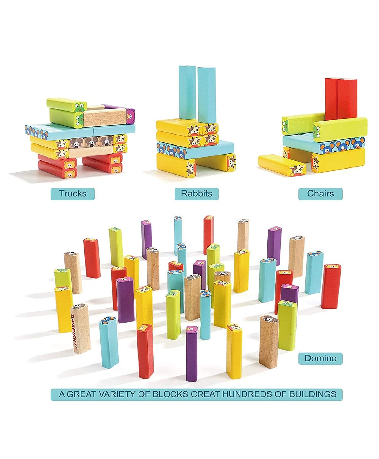Classic Animal Wooden Blocks Game Multicolor - 54 Pieces - Image 2