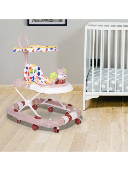 Fruit Print 2 in 1 Premium Walker Cum Rocker With Sunshade - Beige