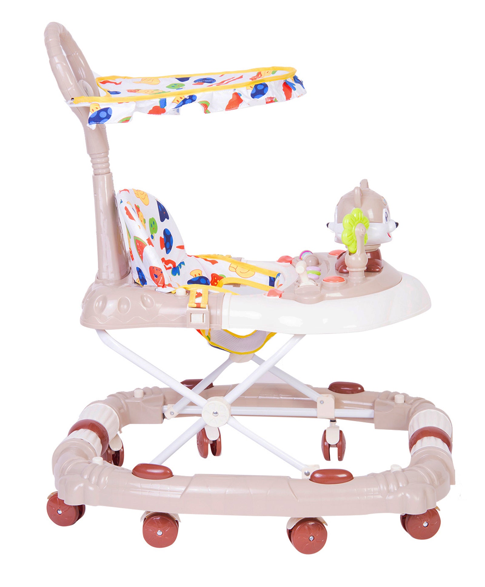 Fruit Print 2 in 1 Premium Walker Cum Rocker With Sunshade - Beige - Image 4