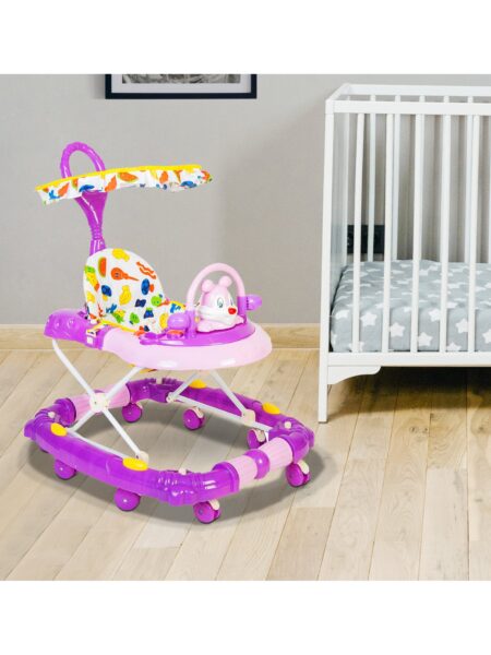 Animal Print 2 in 1 Premium Walker Cum Rocker With Sunshade - Purple