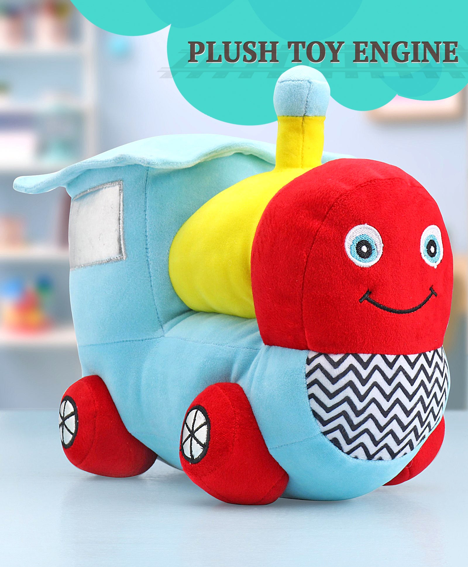 Babyhug Steam Engine Soft Toy Blue - Length 32 cm