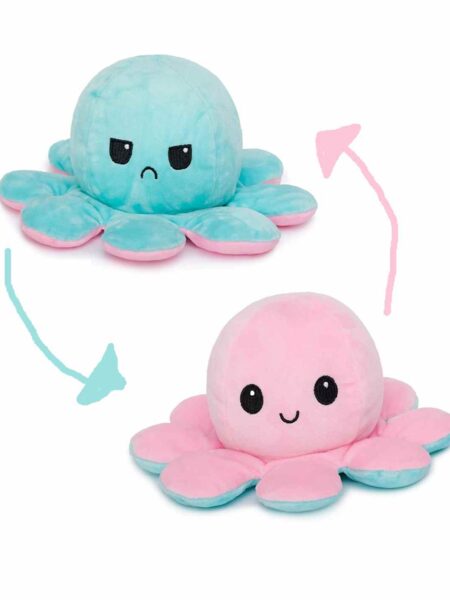 Reversible Octopus Plush Soft Toy Blue & Pink - Height 20 cm