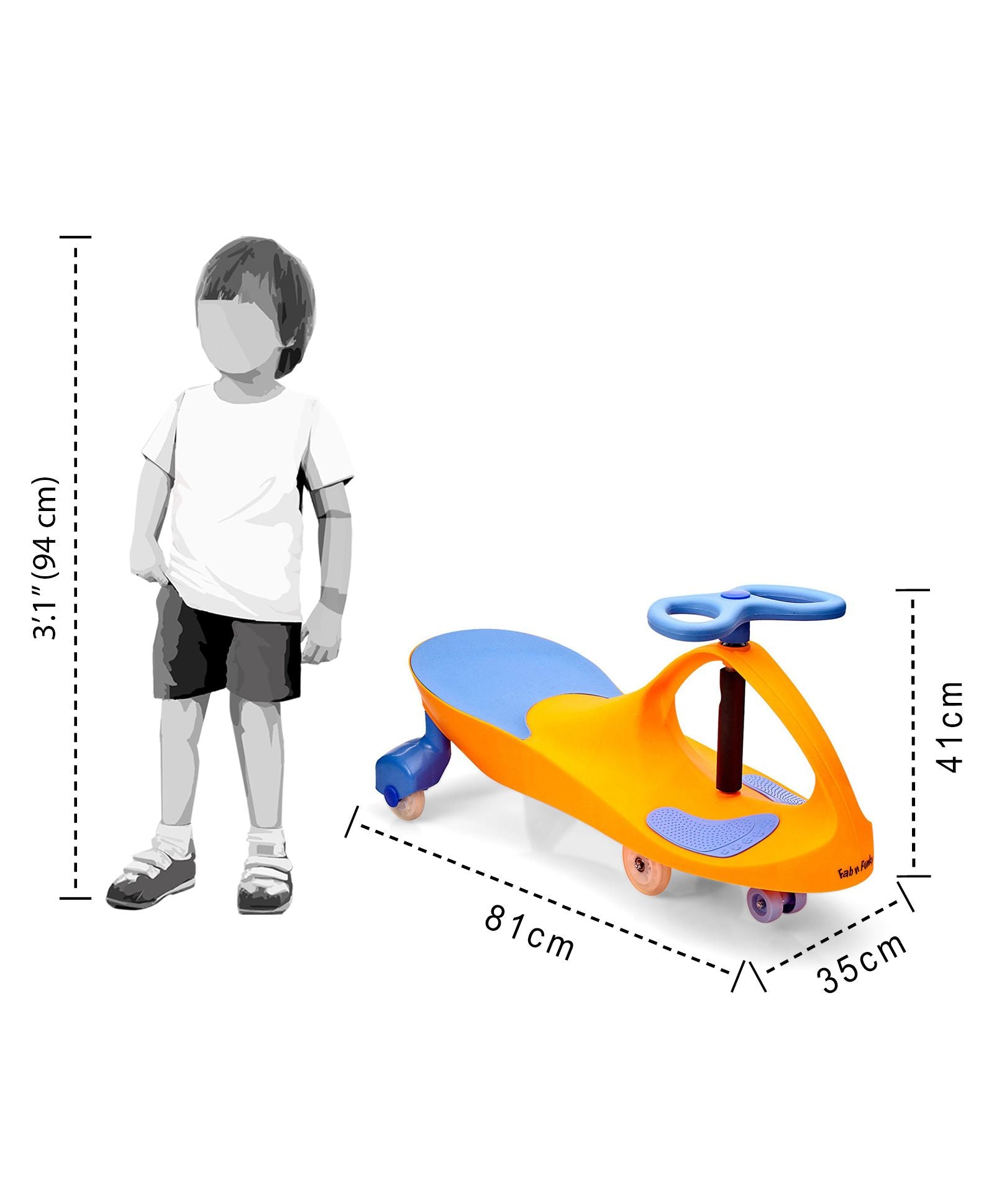 Kids Swing car with PU Wheels - Orange Blue - Image 3
