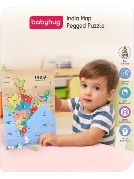 Babyhug India Map Wooden Pegged Puzzle - 25 Pieces