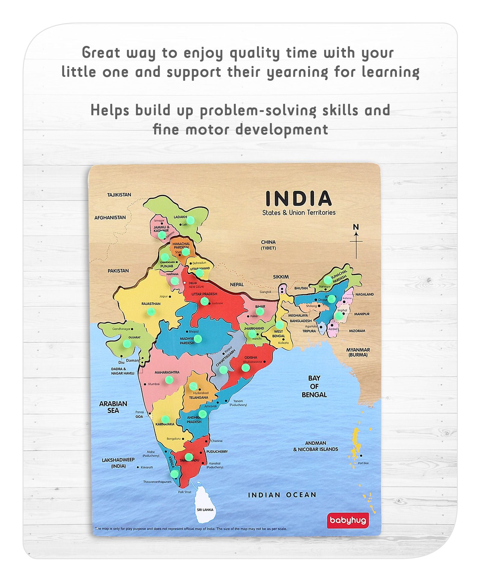 Babyhug India Map Wooden Pegged Puzzle - 25 Pieces - Image 2