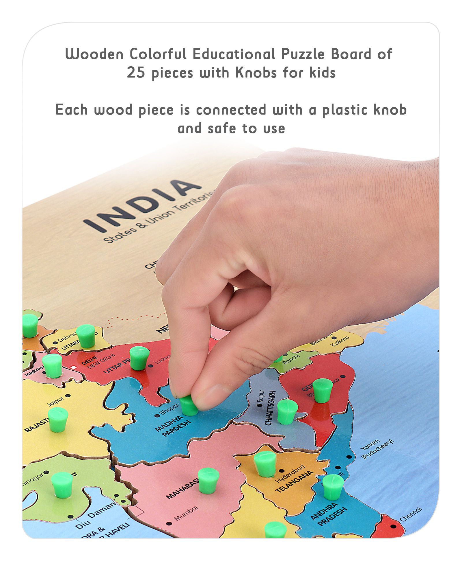 Babyhug India Map Wooden Pegged Puzzle - 25 Pieces - Image 4