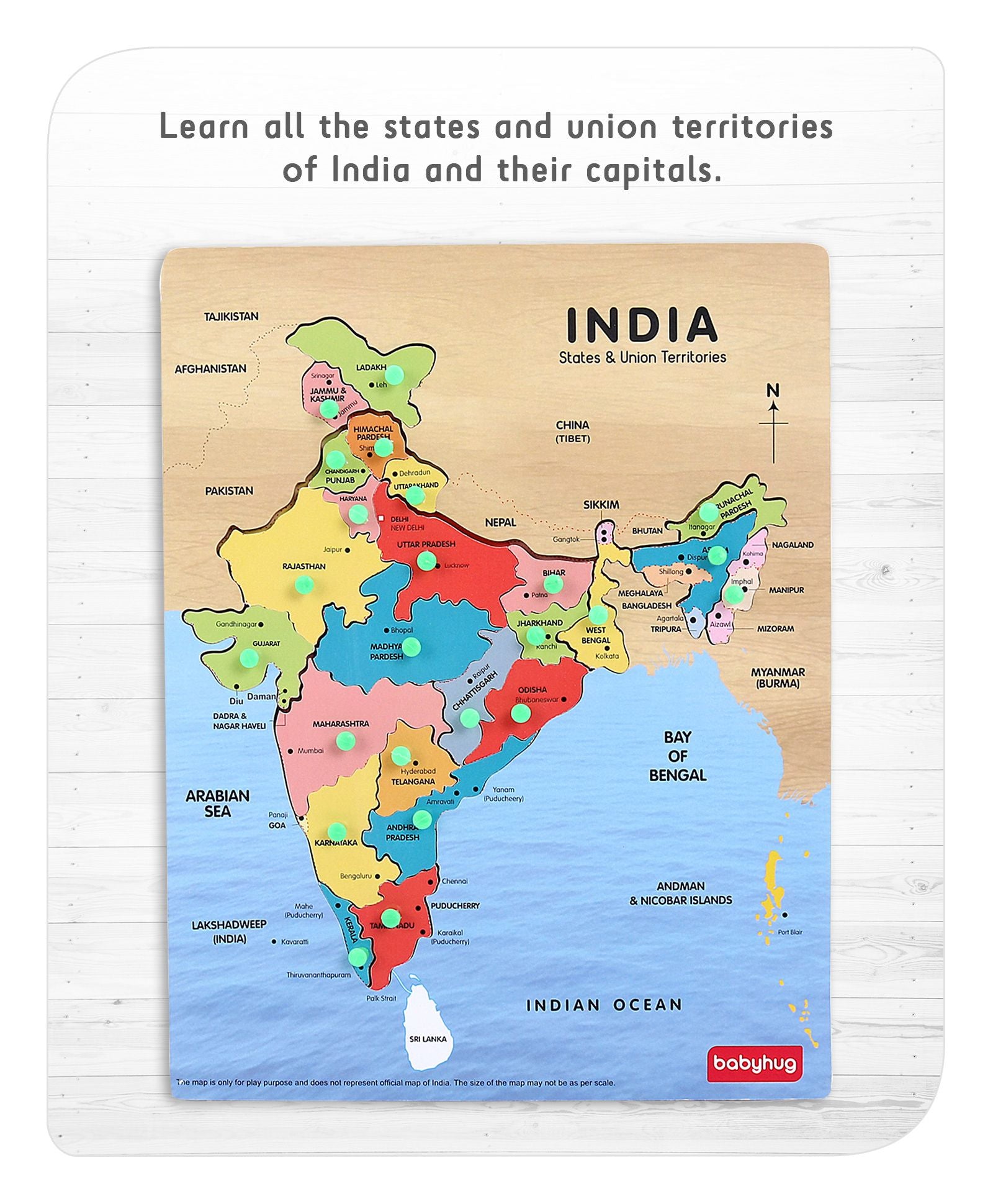 Babyhug India Map Wooden Pegged Puzzle - 25 Pieces - Image 5