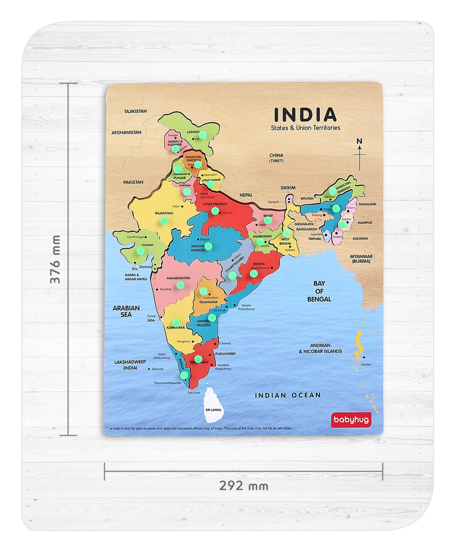 Babyhug India Map Wooden Pegged Puzzle - 25 Pieces - Image 7
