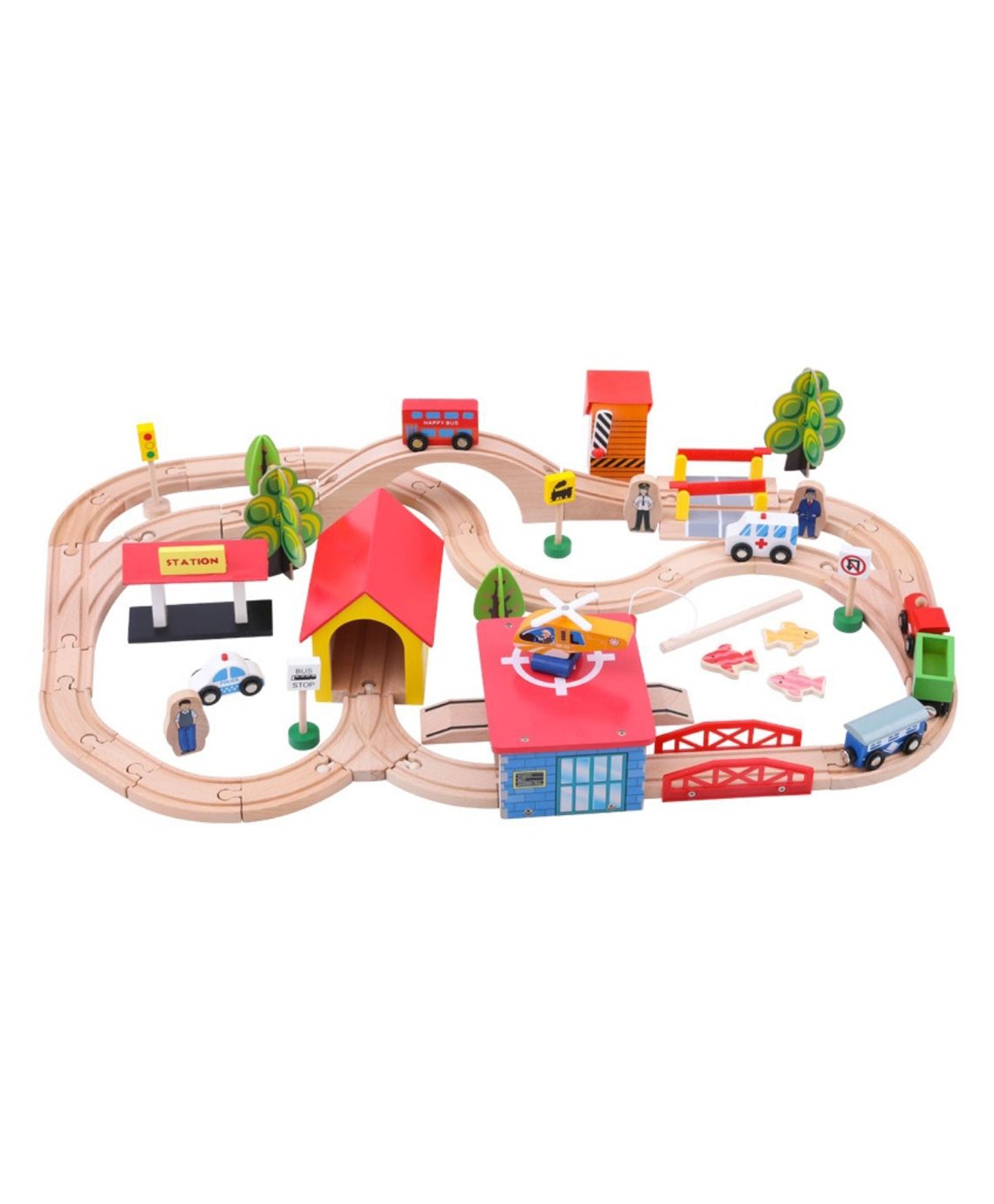 Beech Wood Train Track Set 69 Pieces - Multicolour