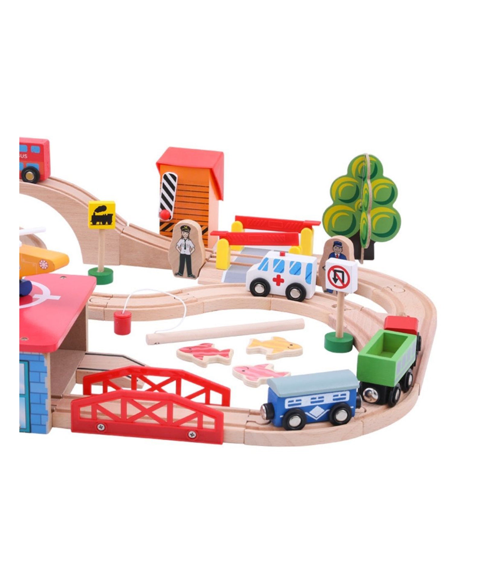 Beech Wood Train Track Set 69 Pieces - Multicolour - Image 7