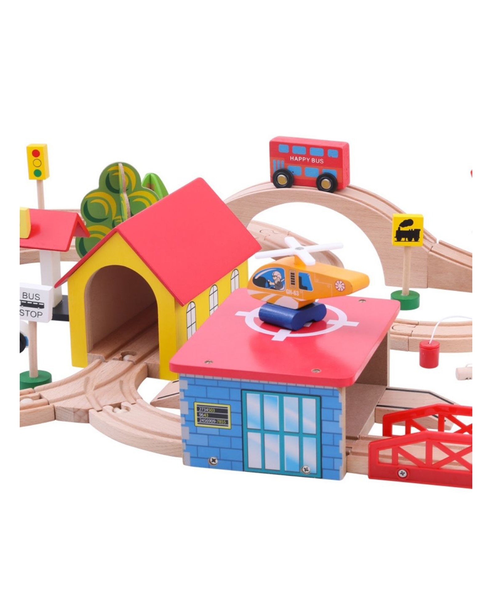 Beech Wood Train Track Set 69 Pieces - Multicolour - Image 8