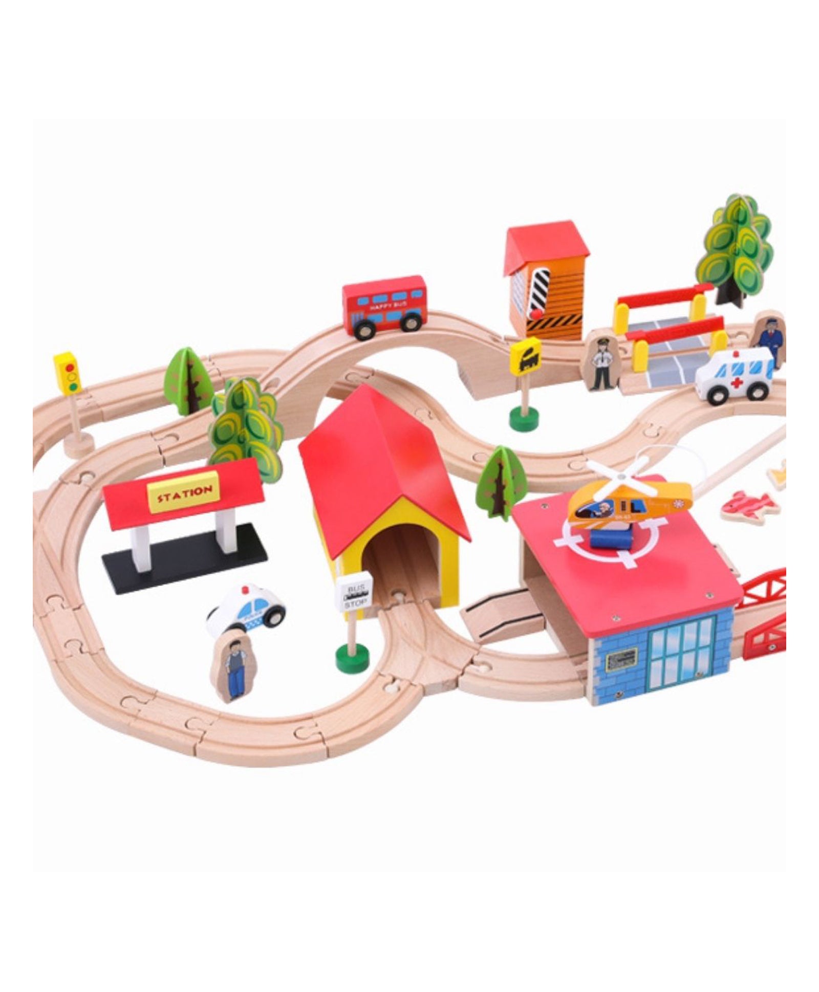 Beech Wood Train Track Set 69 Pieces - Multicolour - Image 9