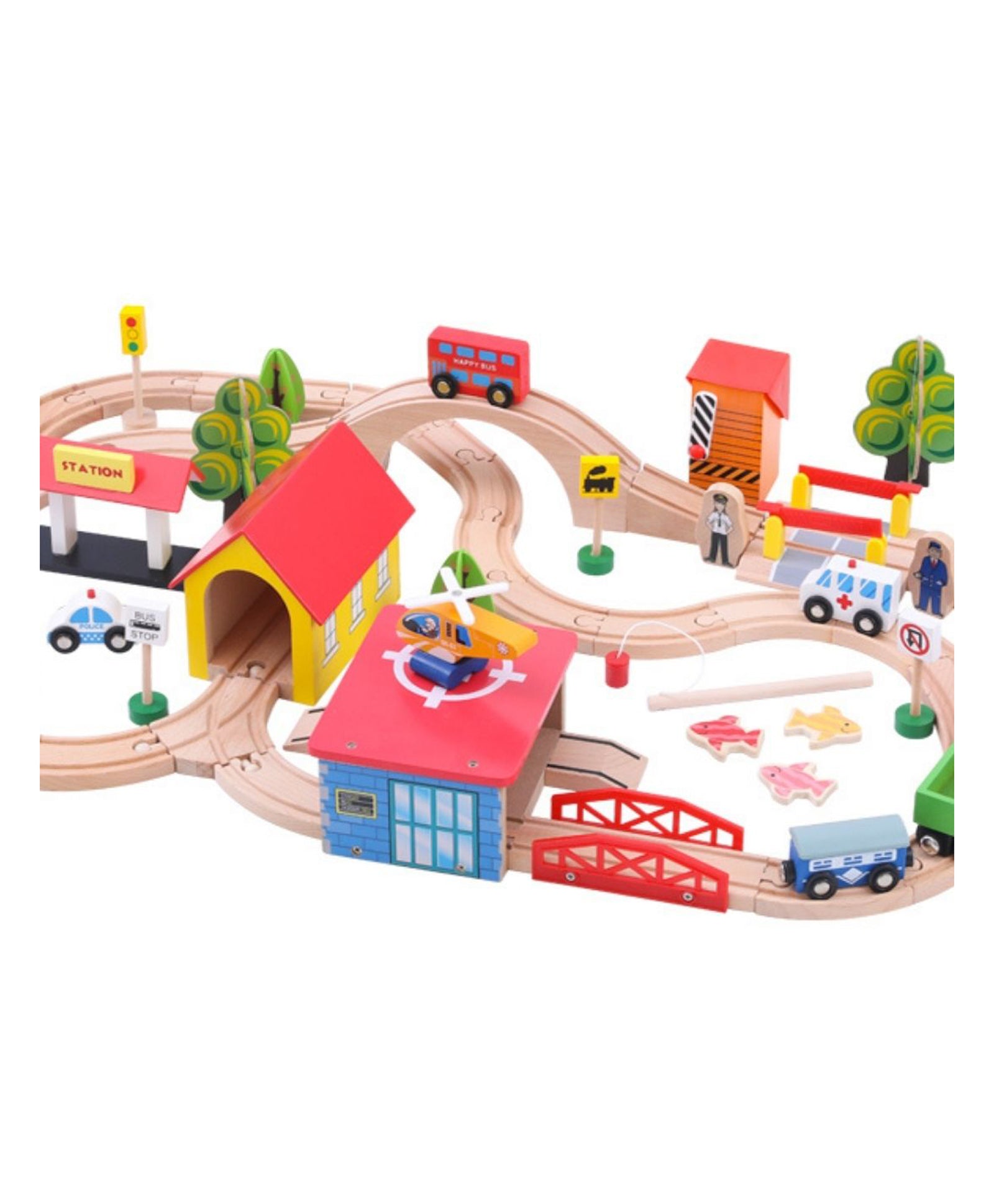 Beech Wood Train Track Set 69 Pieces - Multicolour - Image 10